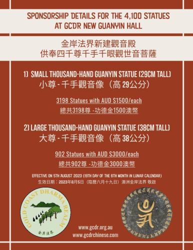 Sponsorship Details for the 4,100 statues at GCDR New Guan Yin Hall